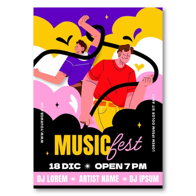 Vector handgetekende muziekfestival poster sjabloon