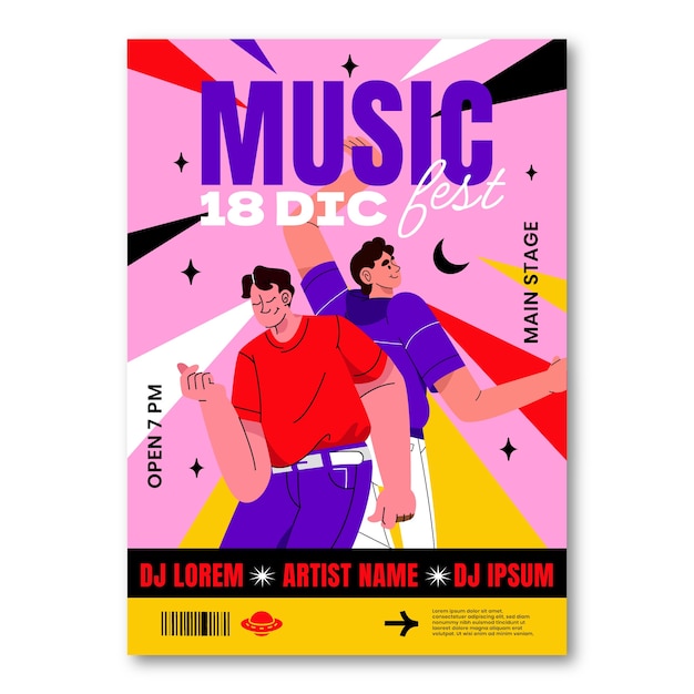 Handgetekende muziekfestival poster sjabloon