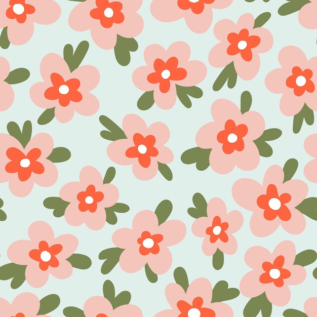 Handgetekende naïeve madeliefje losse bloemen verlaat vector naadloos patroon Blotched retro bloementextuur