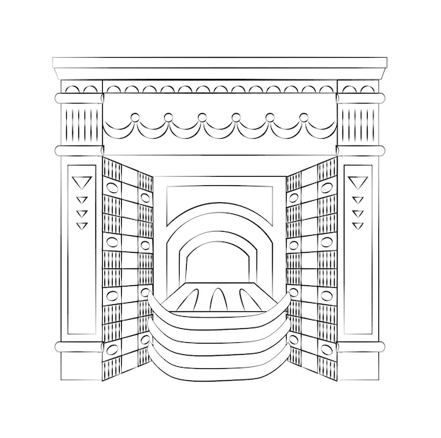 Handgetekende neoklassieke open haard schets