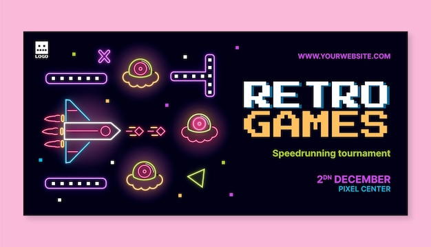 Vector handgetekende neon gaming horizontale banner