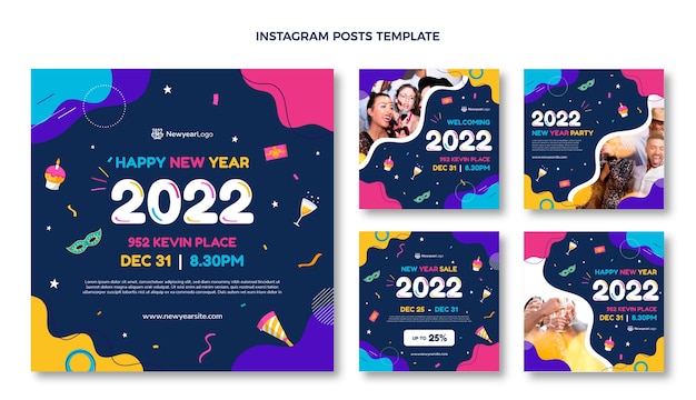 Vector handgetekende nieuwjaar instagram posts collectie