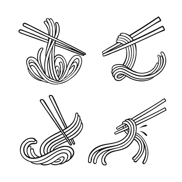 Handgetekende noedel met eetstokjes doodle noedel