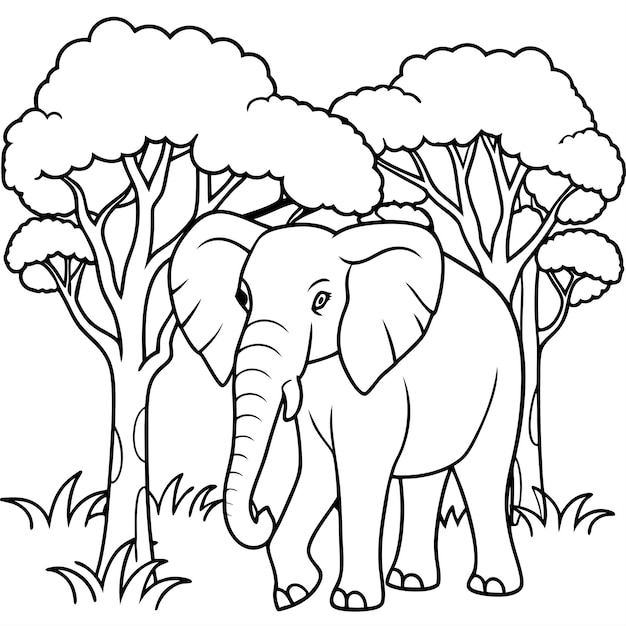 Handgetekende olifant in het bos kleurboek vectorillustratie