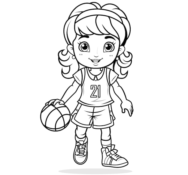Handgetekende omtrek van een vrouwelijke basketbalspeler