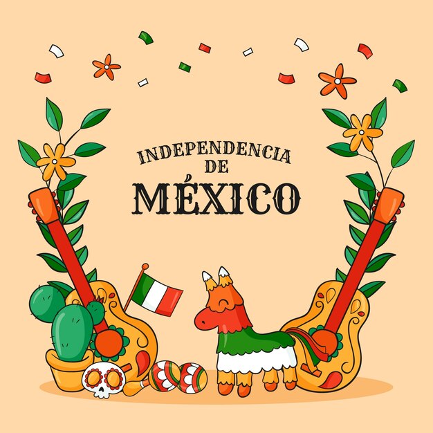 Handgetekende onafhankelijkheidsillustratie van Mexico