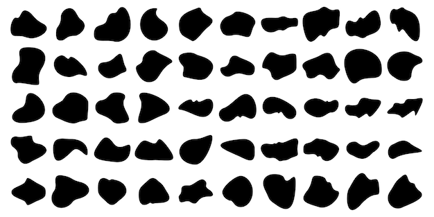 Handgetekende organische vormen Vloeibare en vloeiende vorm Zwart symbool Set 50