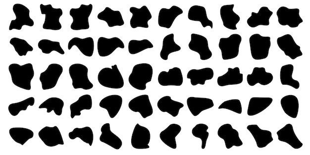 Handgetekende organische vormen Vloeibare en vloeiende vorm Zwart symbool Set 50