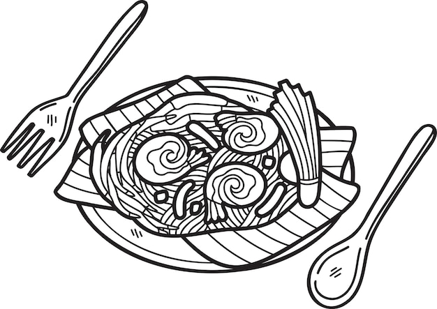 Handgetekende Pad Thai of Thais eten illustratie