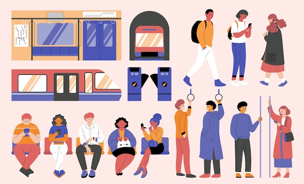 Handgetekende paople op de metro