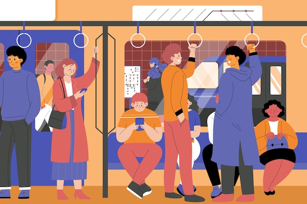 Handgetekende paople op metro compositie