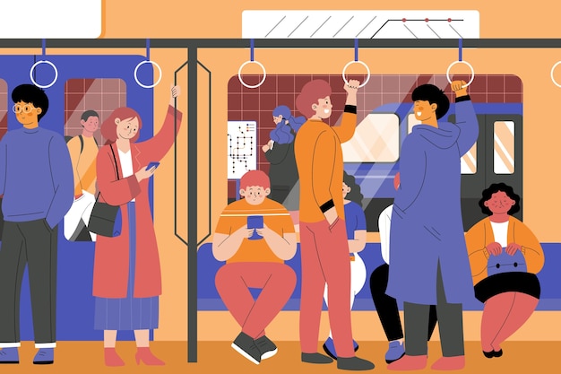 Vector handgetekende paople op metro compositie