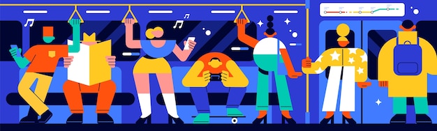 Handgetekende paople op metro compositie