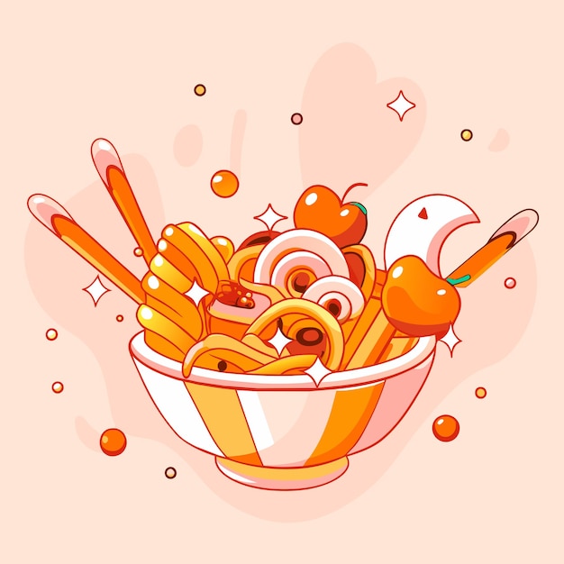 handgetekende pasta cartoon illustratie vector