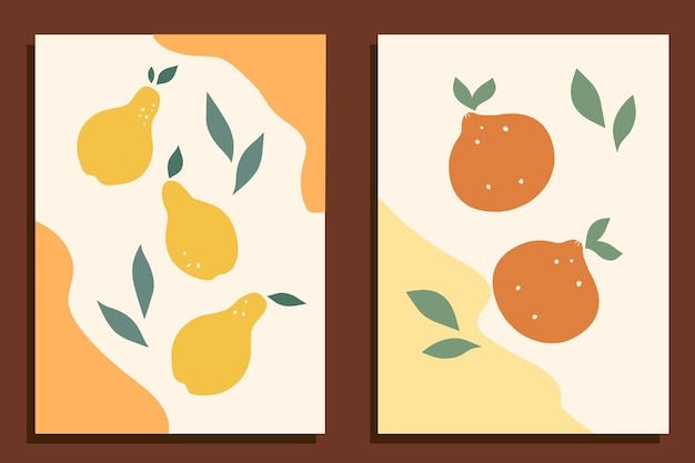 Handgetekende peren en sinaasappelen op gestructureerde achtergrond Vector kunst