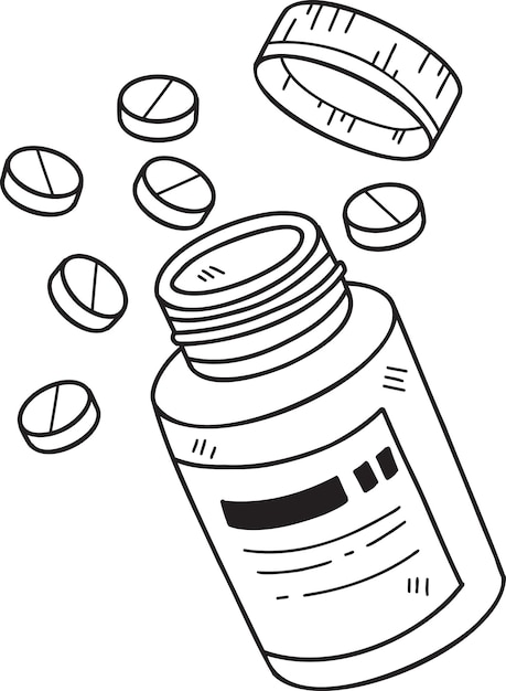 Handgetekende pillen en medicijnflessen illustratie