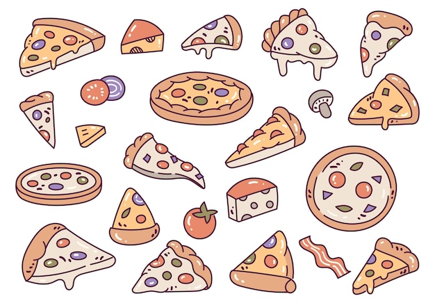 Handgetekende pizza doodle icoon