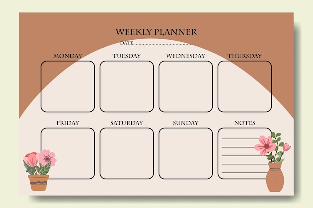 Handgetekende plant illustratie wekelijkse planner sjabloon afdrukbaar