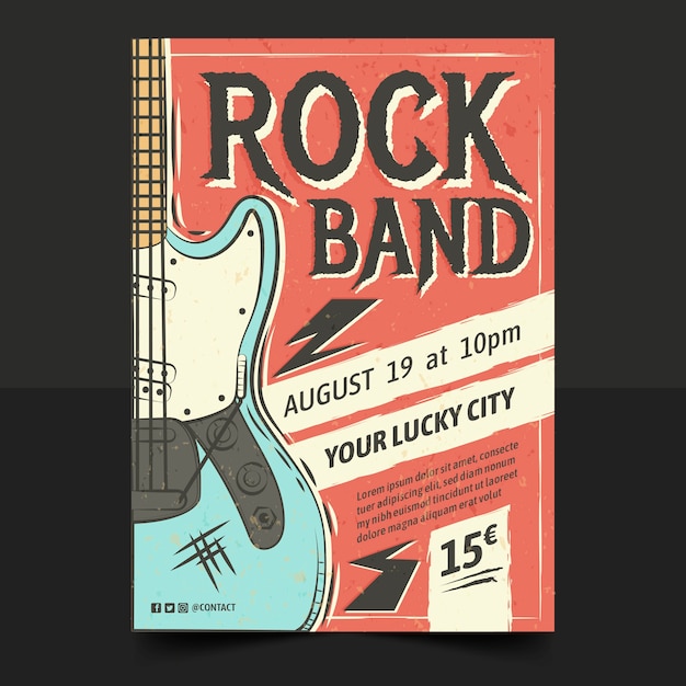 Vector handgetekende platte band poster sjabloon