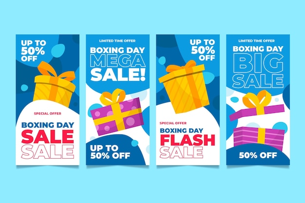 Vector handgetekende platte boxing day sale instagram stories collection