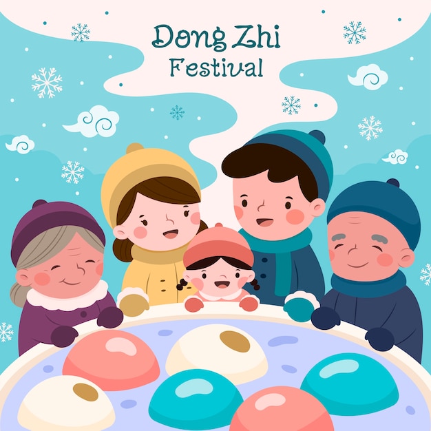 Handgetekende platte dongzhi-festivalachtergrondhandgetekende platte dongzhi-festivalillustratie