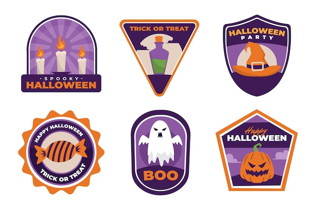 Handgetekende platte halloween-badgescollectie