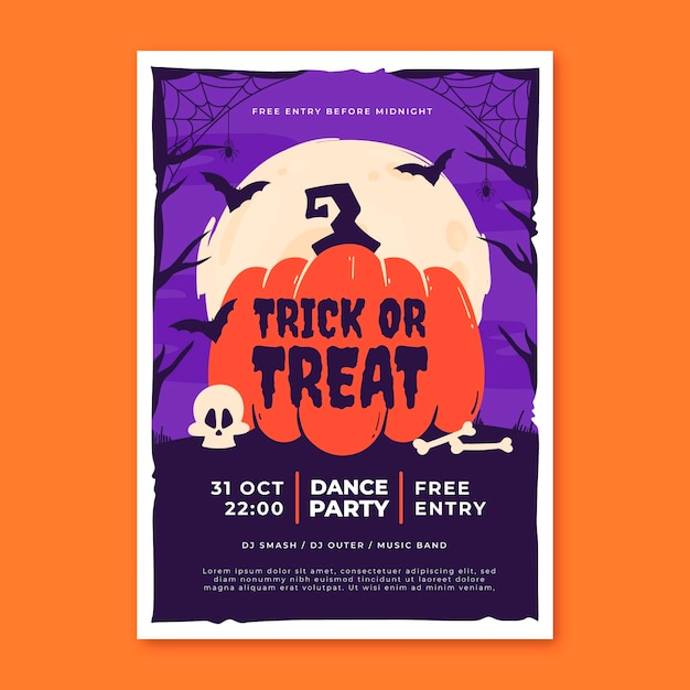 Vector handgetekende platte halloween-feest verticale postersjabloon