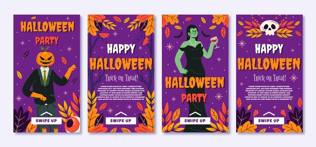 Handgetekende platte halloween instagram verhalencollectie