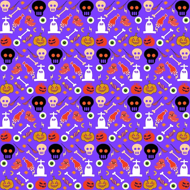 Handgetekende platte halloween-patronen
