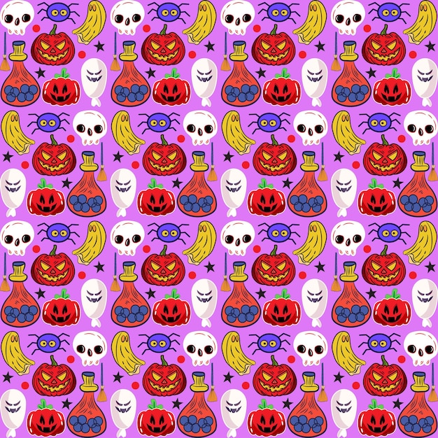 Handgetekende platte halloween-patronencollectie
