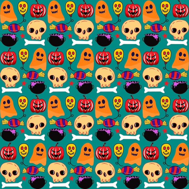 Handgetekende platte halloween-patronencollectie