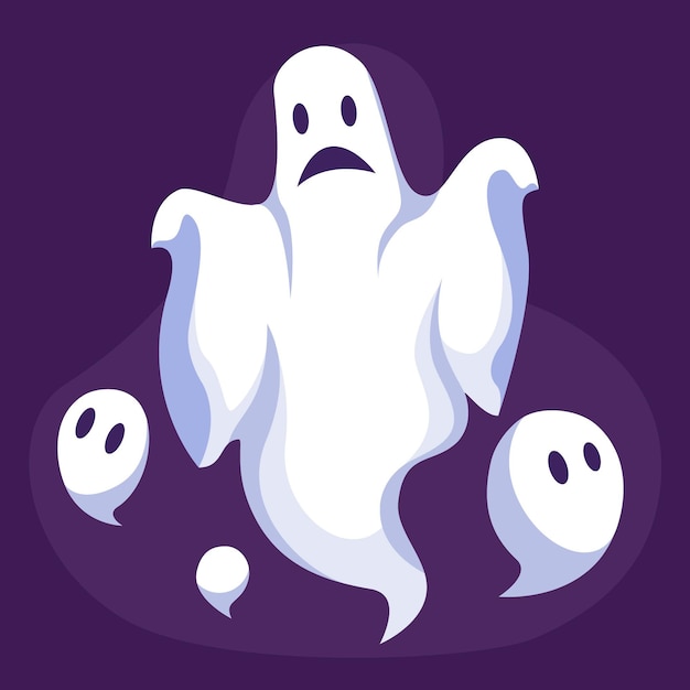 Vector handgetekende platte halloween-spookillustratie