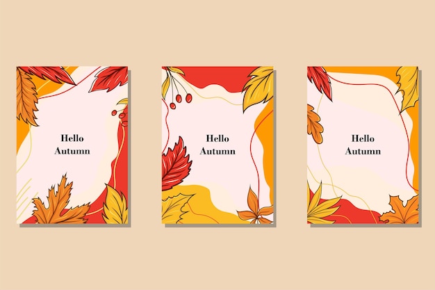 Handgetekende platte herfst abstracte kaartencollectie