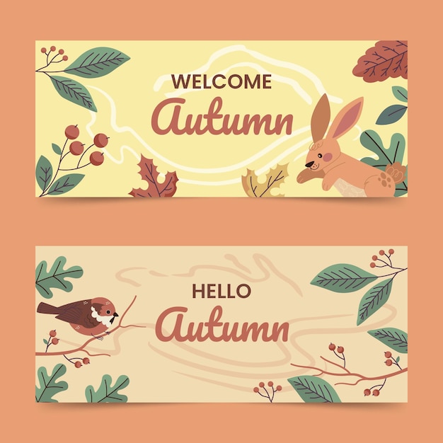 Vector handgetekende platte herfst horizontale banners set