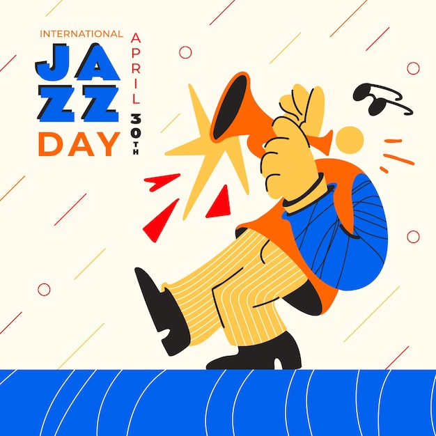 Vector handgetekende platte illustratie van de wereldjazzdag