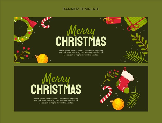 Handgetekende platte kerst horizontale banners set