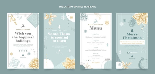 Vector handgetekende platte kerst instagram verhalencollectie