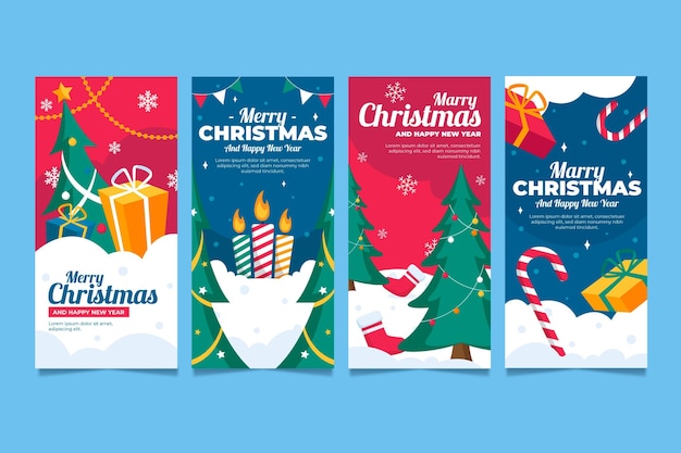 Vector handgetekende platte kerst instagram verhalencollectie