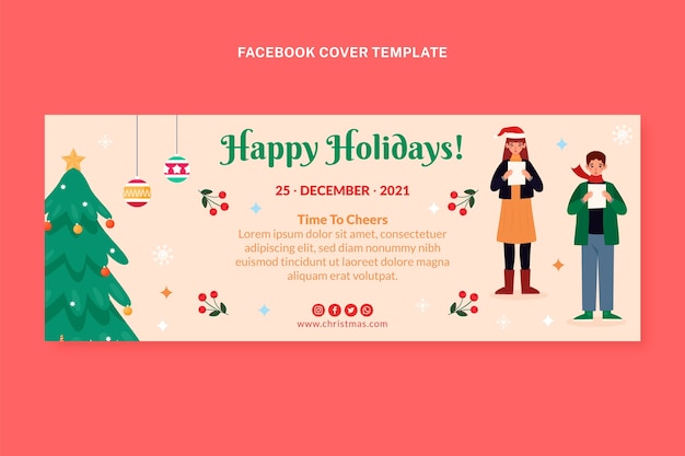 Vector handgetekende platte kerst sociale media voorbladsjabloon
