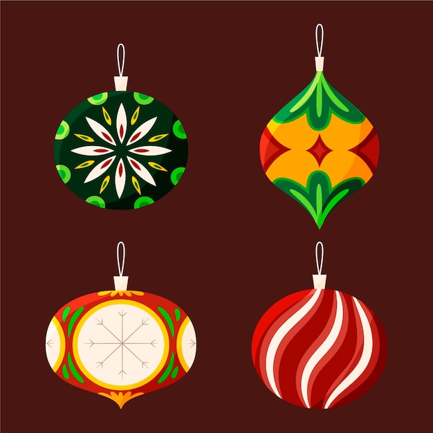 Vector handgetekende platte kerstbal ornamenten collectie