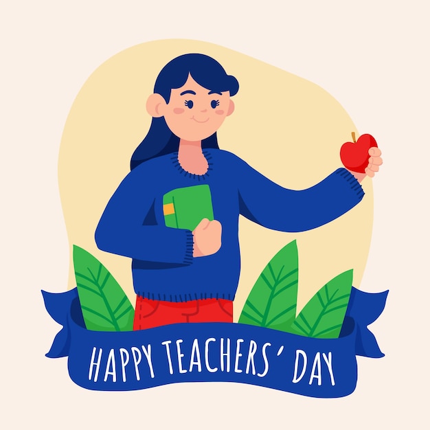 Handgetekende platte lerarendag illustratie
