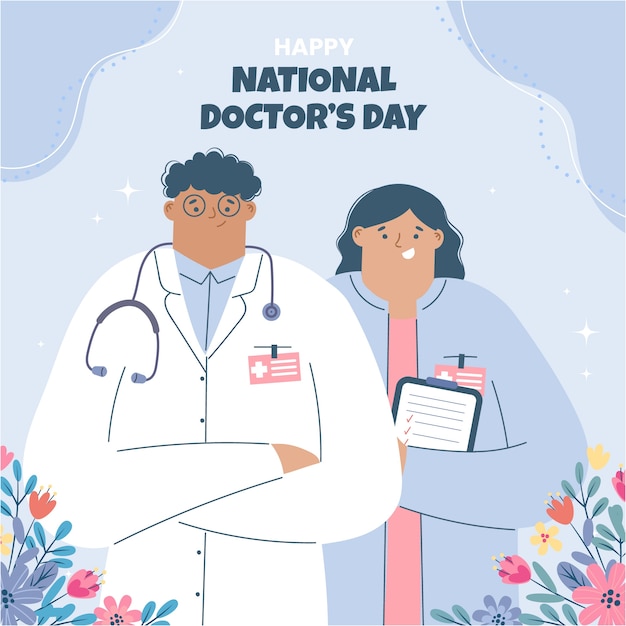 Handgetekende platte nationale doktersdagillustratie