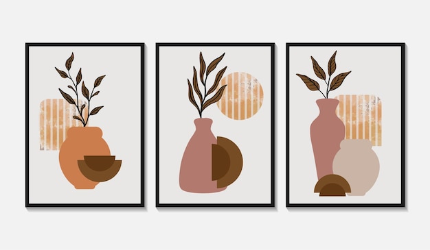 Vector handgetekende platte ontwerp boho kunstcollectie aan de muur