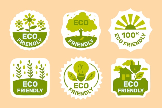 Vector handgetekende platte ontwerp eco-vriendelijke labels