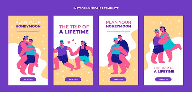 Vector handgetekende platte ontwerp huwelijksreis instagram verhalen