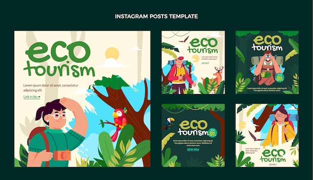 Handgetekende platte ontwerp instagram post