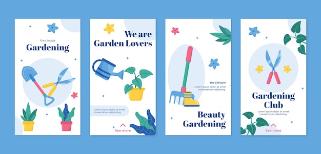 Vector handgetekende platte ontwerp tuinieren instagram verhalen
