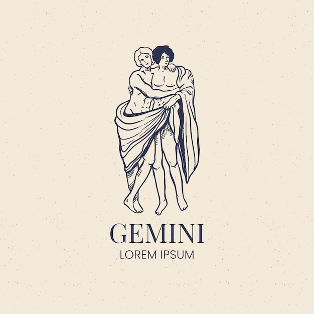 Handgetekende platte ontwerpsjabloon voor gemini-logo