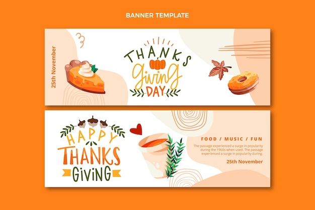 Vector handgetekende platte thanksgiving horizontale banners set