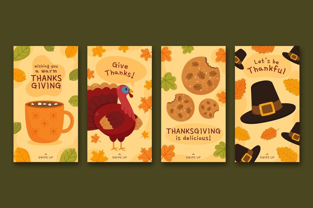 Handgetekende platte Thanksgiving Instagram-verhalencollectie